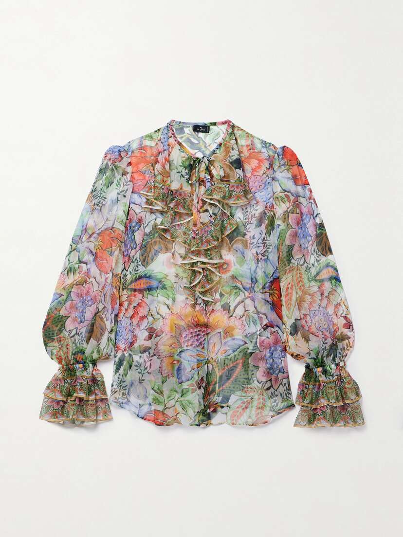 Etro Ruffled Floral-print Silk-crepon Blouse