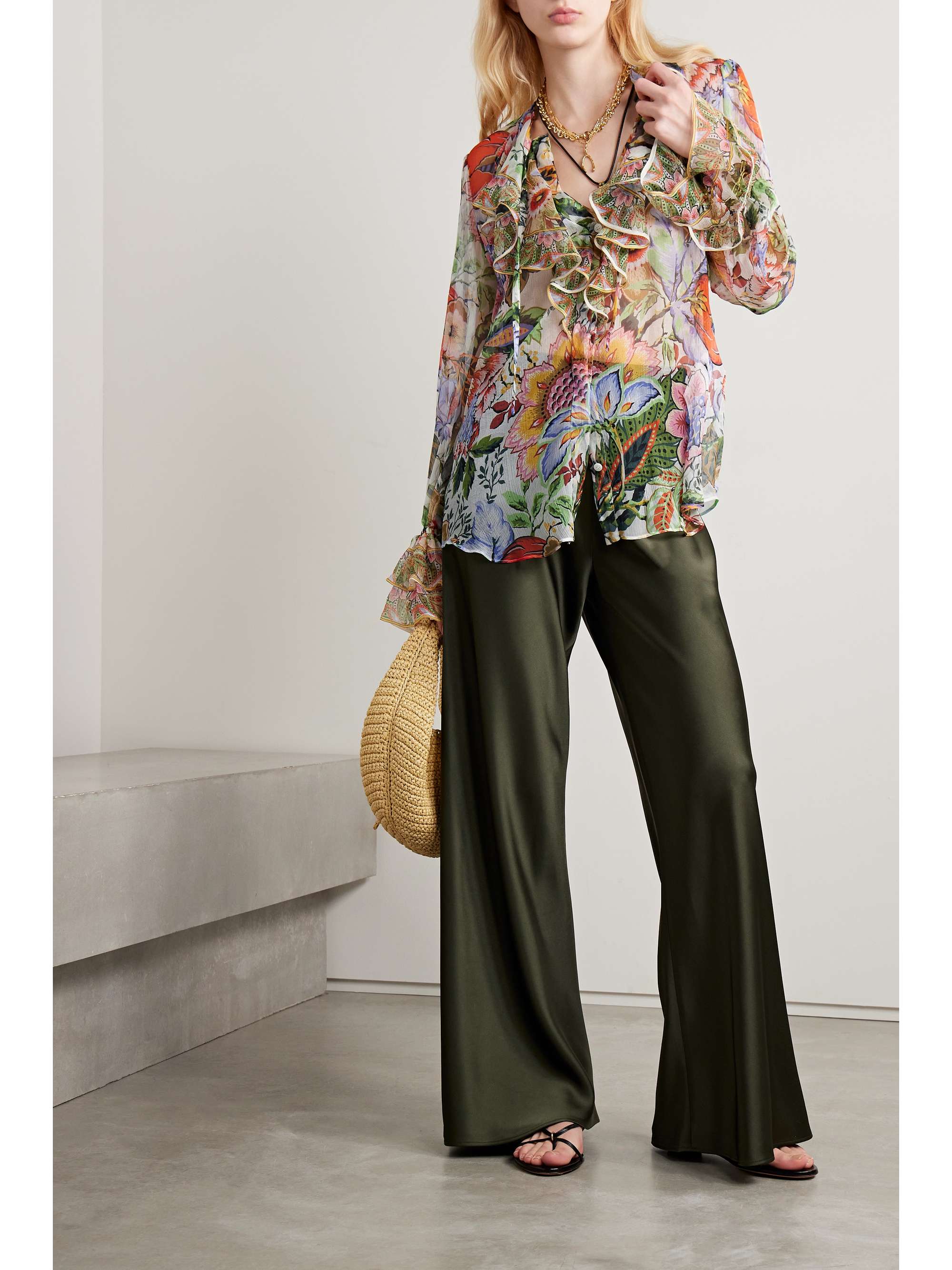Multi Ruffled floral-print silk-crepon blouse | ETRO | NET-A