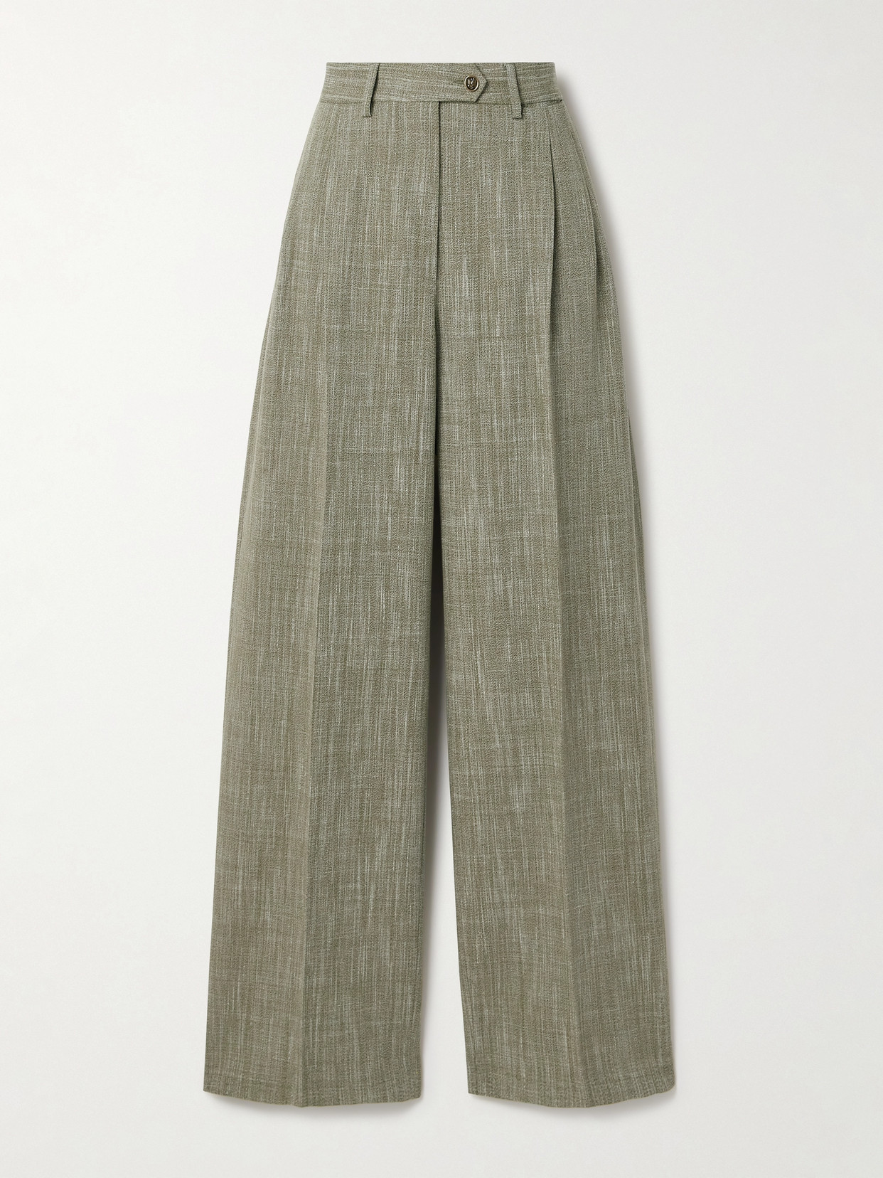 Etro - Pleated Checked Woven Wide-leg Pants - Green