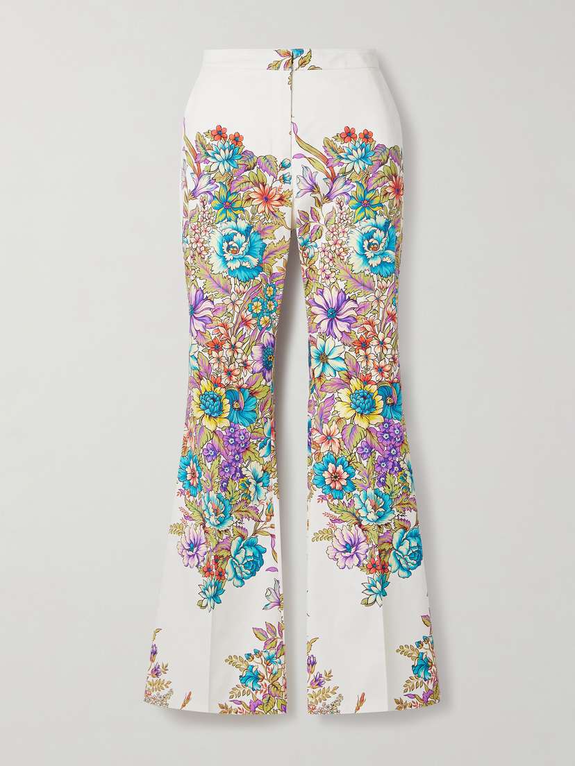 Etro Floral-print Cotton-blend Crepe Flared Pants