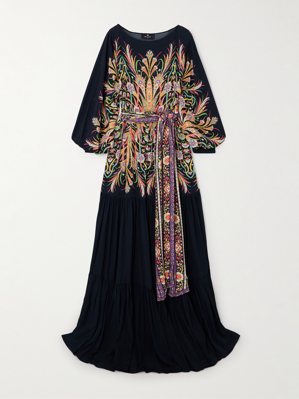 Shop Etro Printed Crepe Maxi Dress In Black