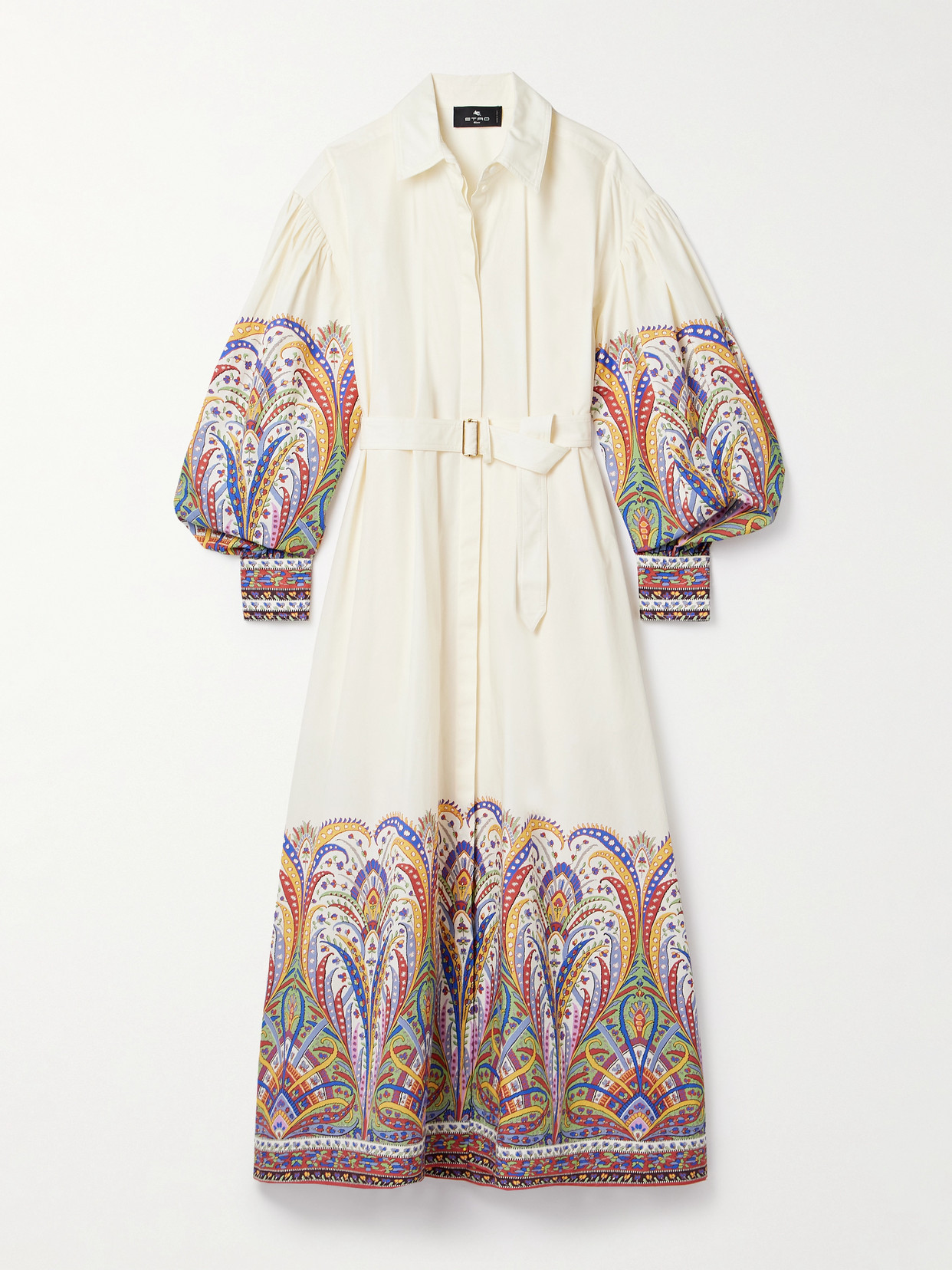 Shop Etro Belted Paisley-print Cotton-poplin Midi Shirt Dress In White