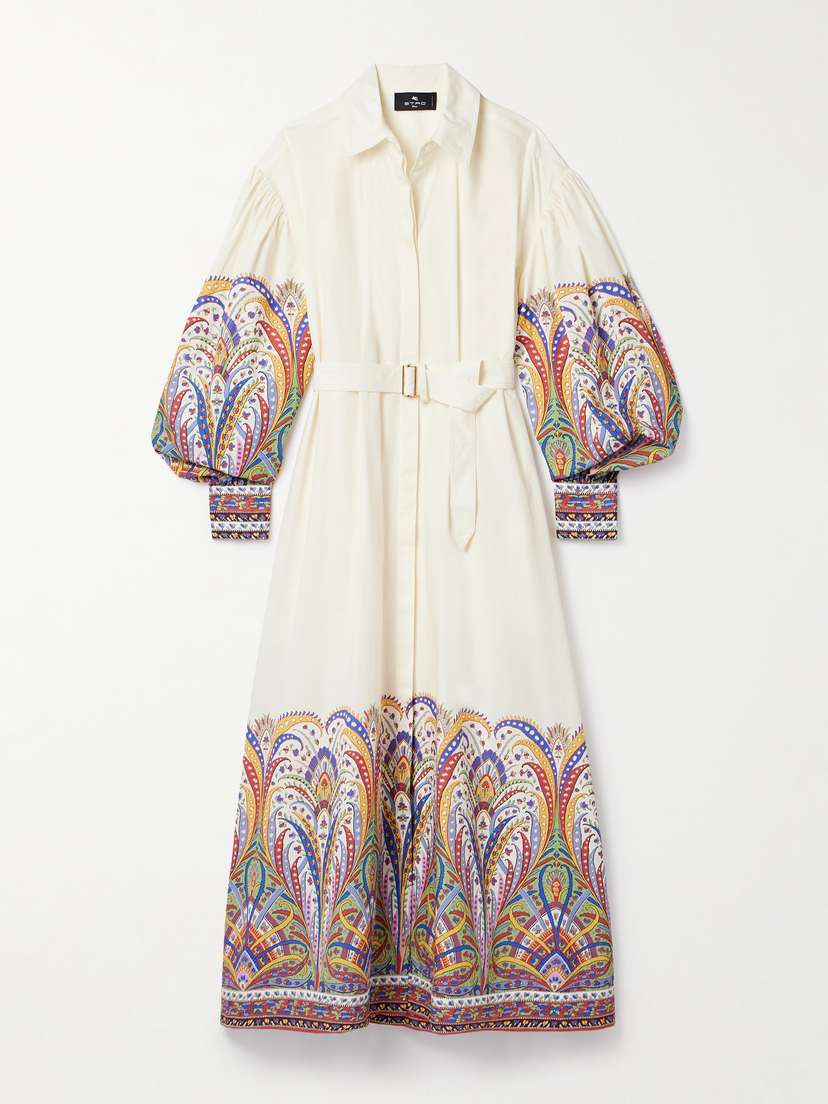 Etro Belted Paisley-print Cotton-poplin Midi Shirt Dress