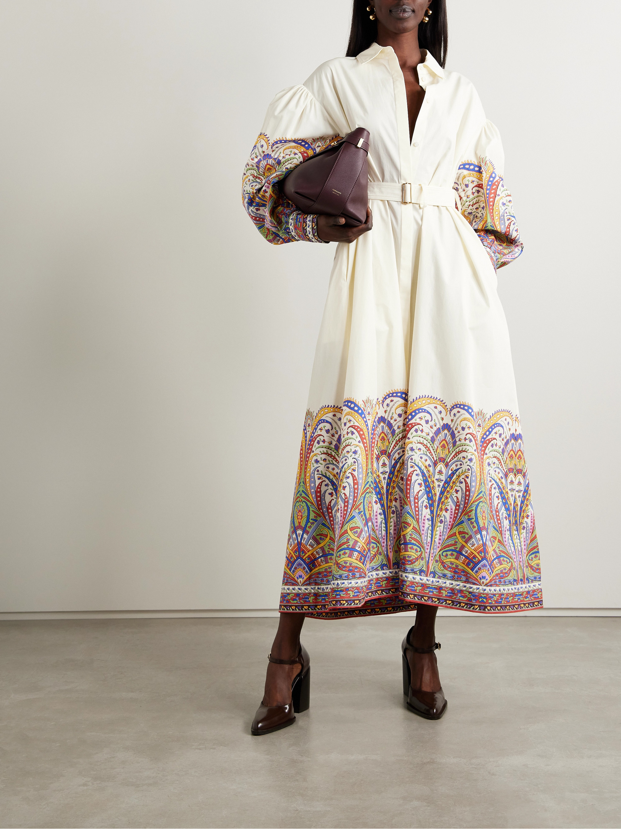 Etro Belted paisley-print cotton-poplin midi shirt dress
