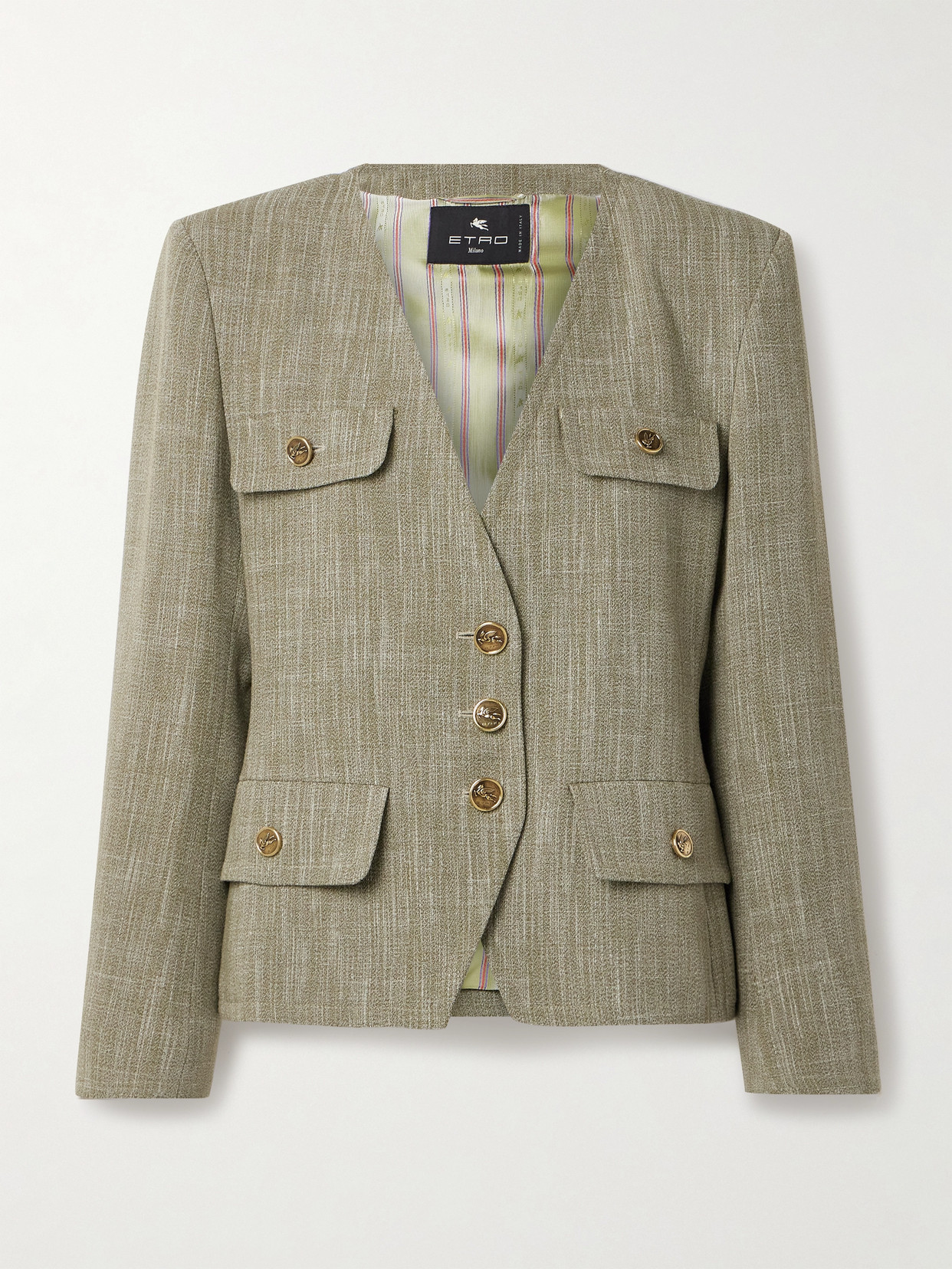 Etro Woven Blazer In Green