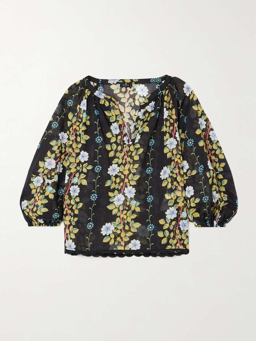 Etro Scalloped Floral-print Cotton-voile Blouse