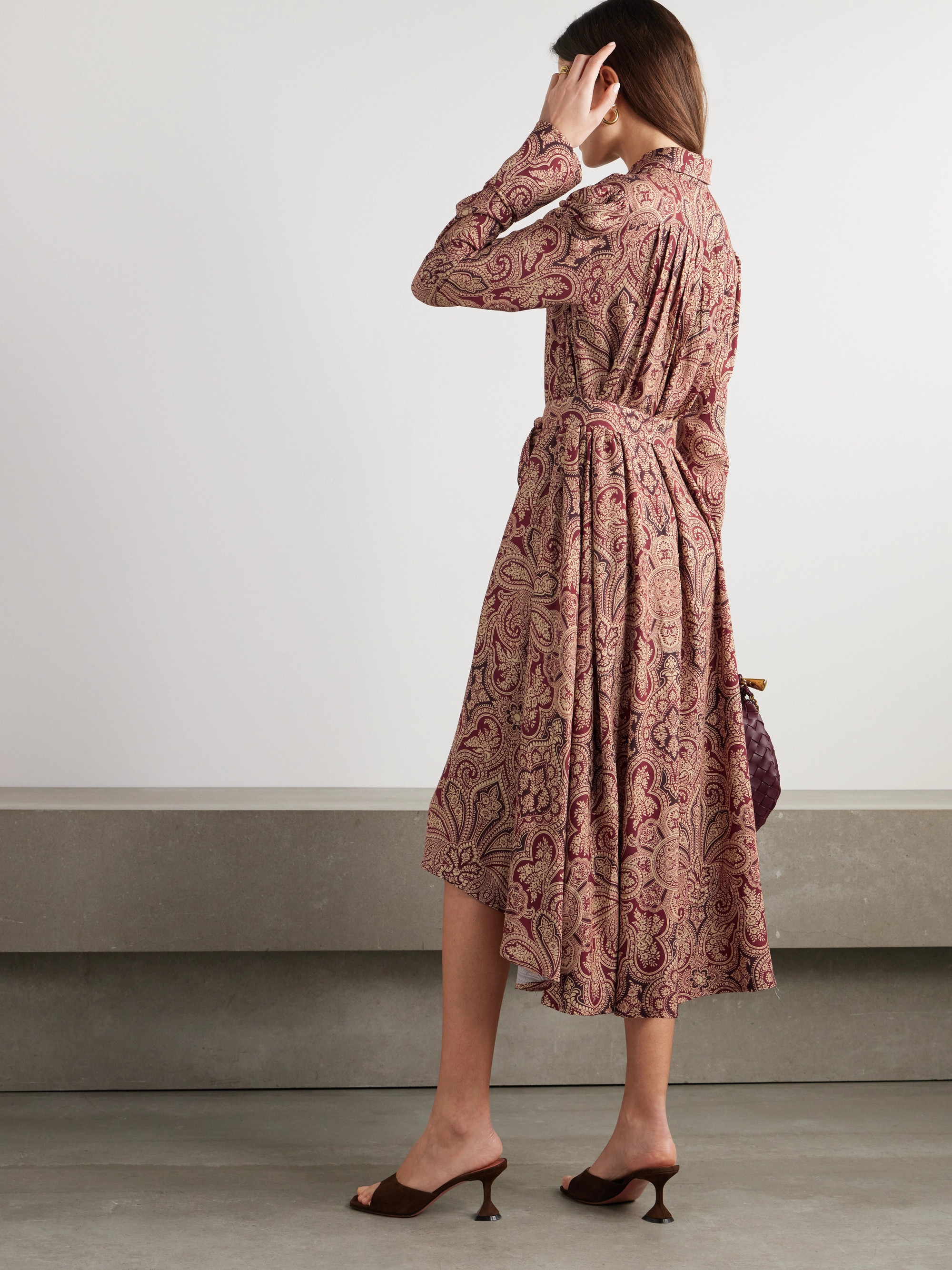 Etro Asymmetric belted paisley-print woven midi shirt dress thumbnail
