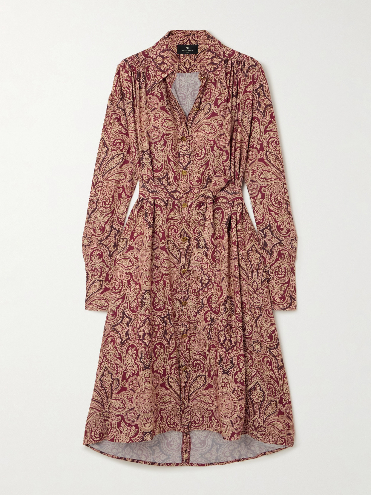 Etro Asymmetric Belted Paisley-print Woven Midi Shirt Dress In Pink