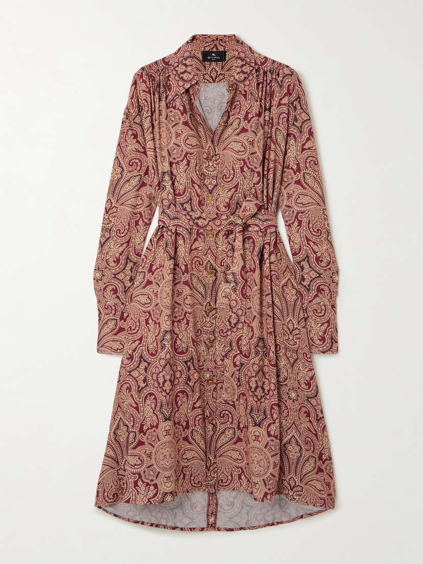 Etro Asymmetric Belted Paisley-print Woven Midi Shirt Dress