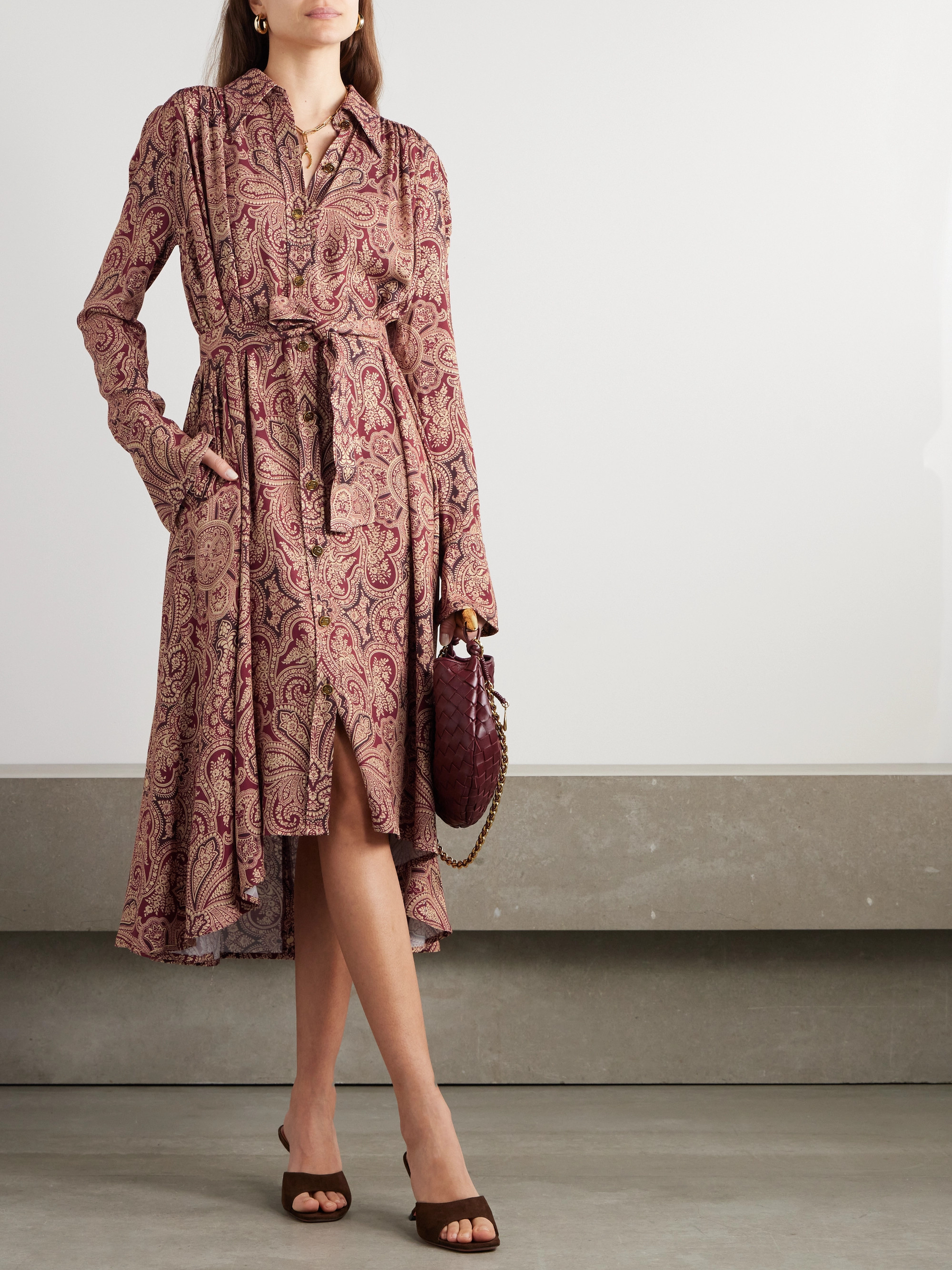 Etro Asymmetric belted paisley-print woven midi shirt dress