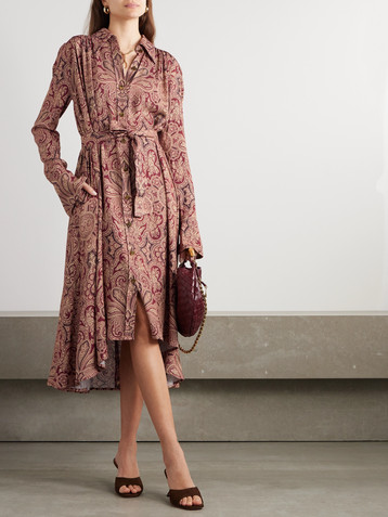 Etro Asymmetric belted paisley-print woven midi shirt dress