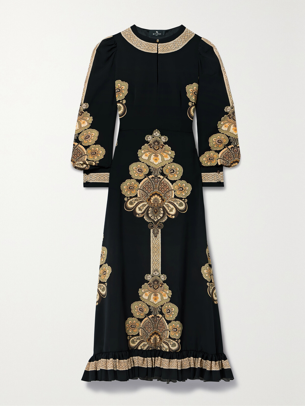 Etro - Ruffled Printed Stretch-crepe Midi Dress - Black