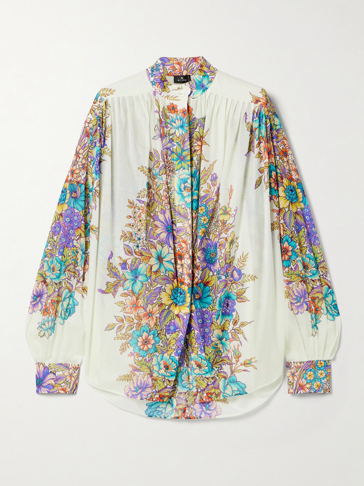 Etro - Oversized Pleated Floral-print Cotton-voile Shirt - Multi