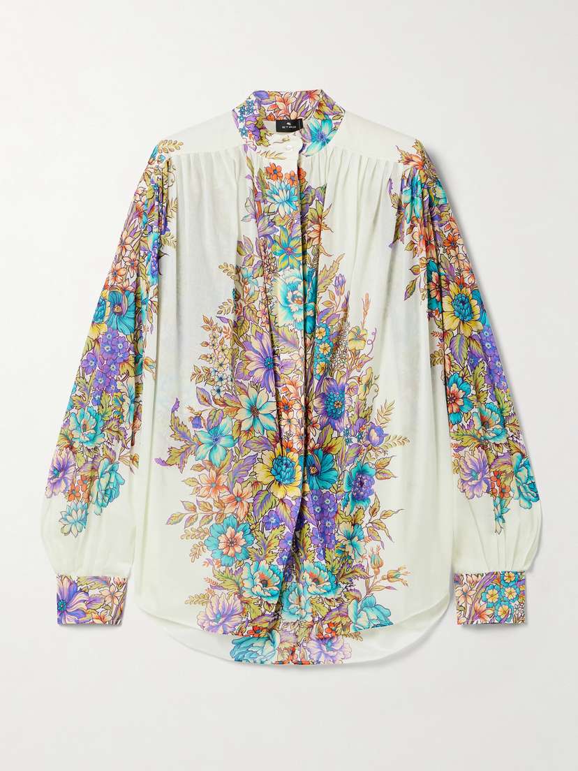 Etro Oversized Pleated Floral-print Cotton-voile Shirt
