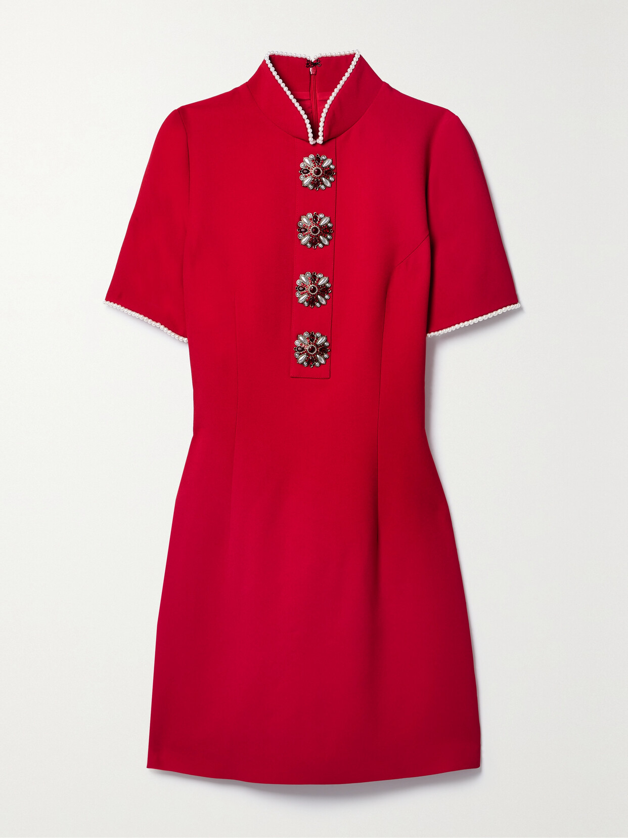 Andrew Gn - Crystal And Faux Pearl-embellished Crepe Mini Dress - Red