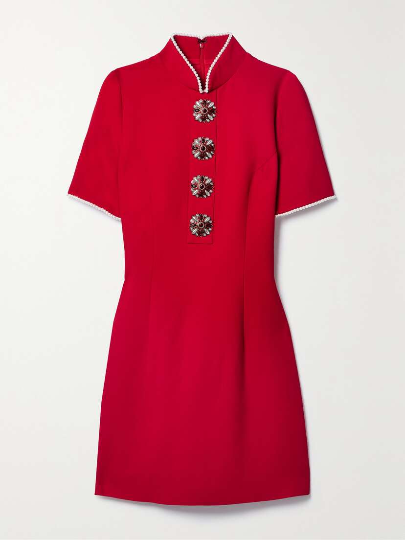 Andrew Gn Crystal And Faux Pearl-embellished Crepe Mini Dress