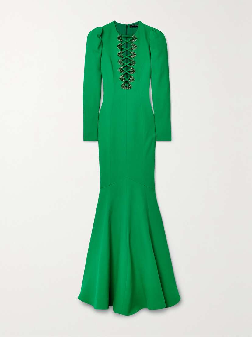Andrew Gn Lace-up Crystal Embellished Crepe Gown