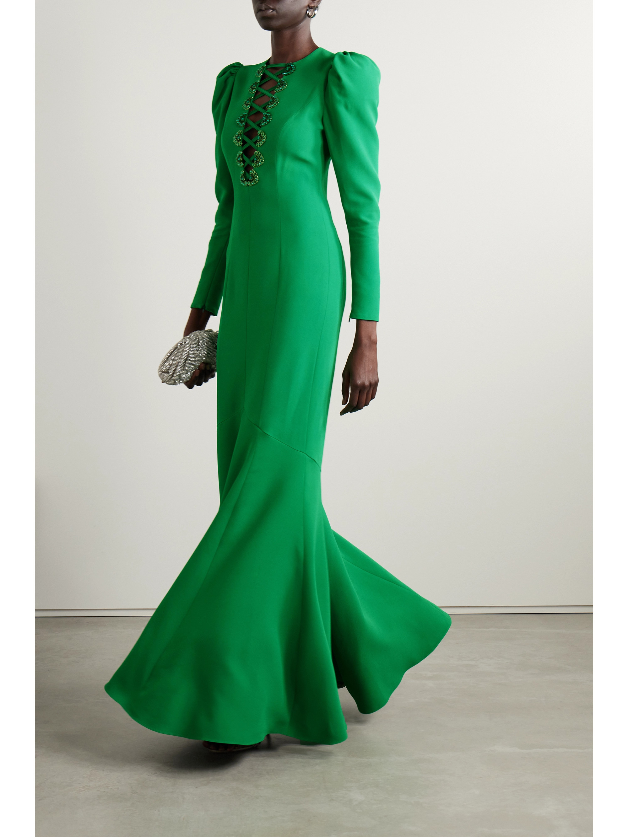 Andrew Gn Lace-up crystal embellished crepe gown