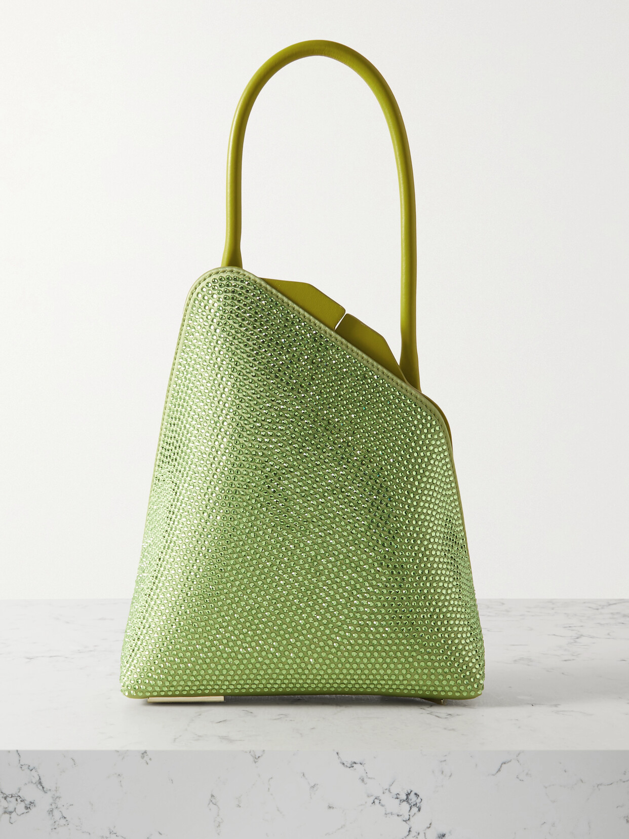 Attico Sunset Crystal-embellished Leather Tote In Green