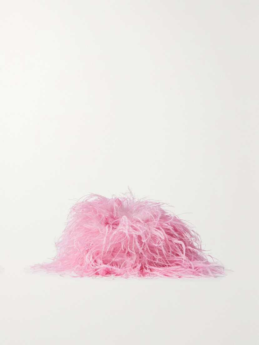 The Attico Midnight Feather-trimmed Satin Clutch