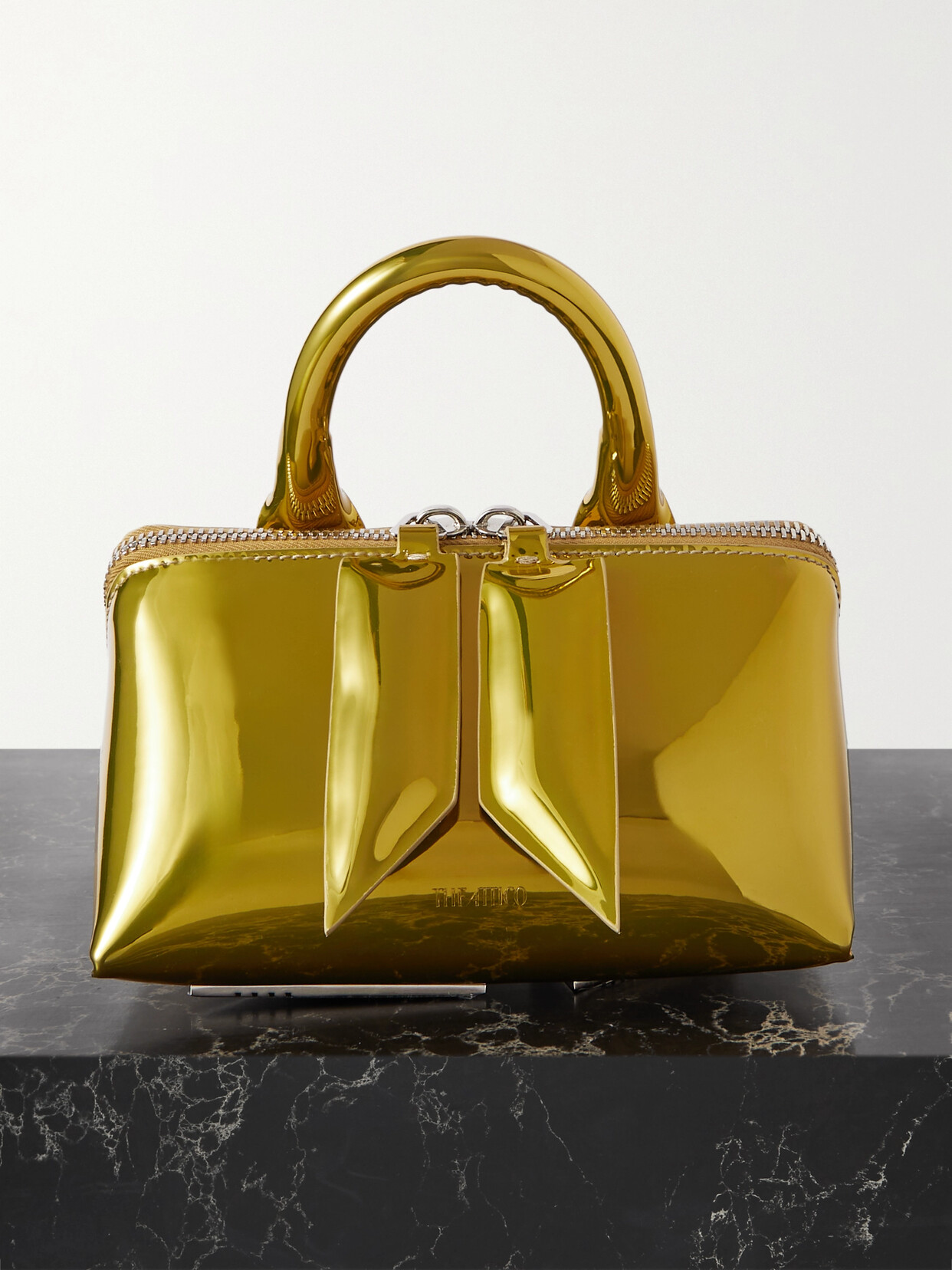 Attico Friday Mini Leather-trimmed Mirrored Faux Leather Tote In Gold