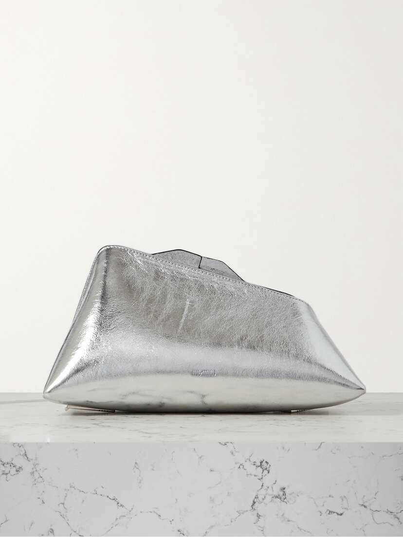 The Attico 8.30 Pm Metallic Crinkled-leather Clutch