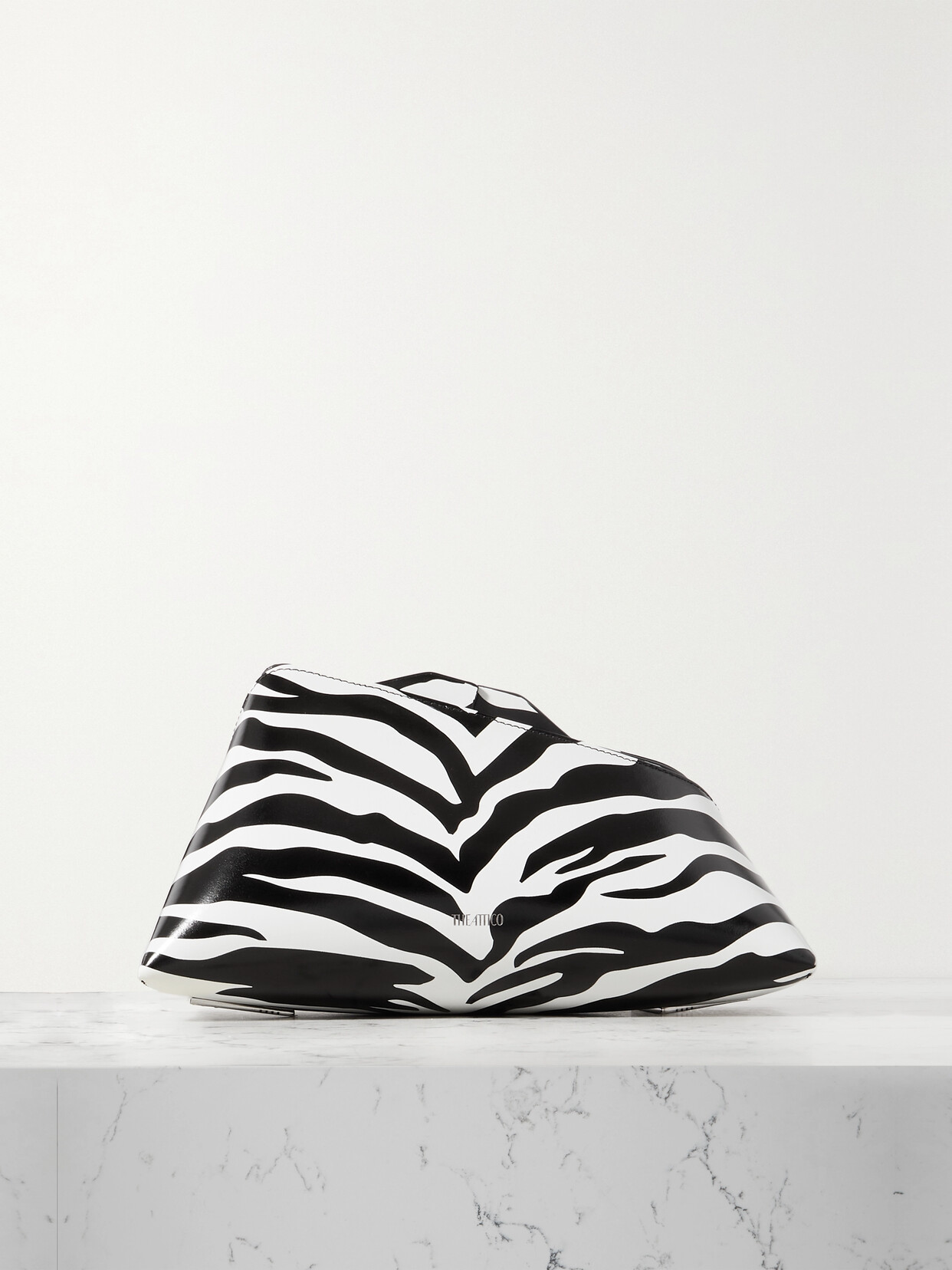 Attico Black And White Zebra Print Calfskin Clutch With Zip In Black