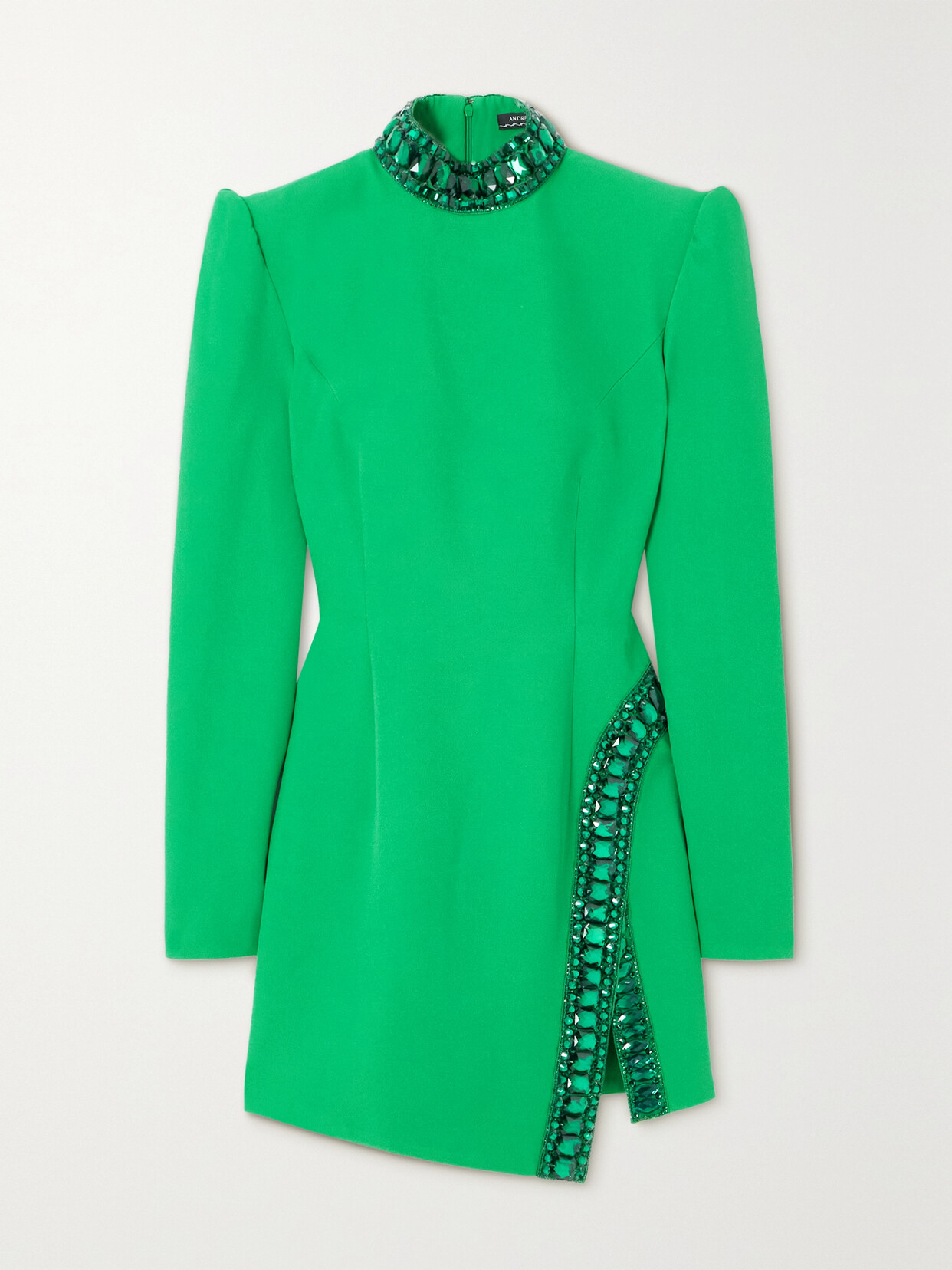 Andrew Gn - Crystal-embellished Crepe Turtleneck Mini Dress - Green