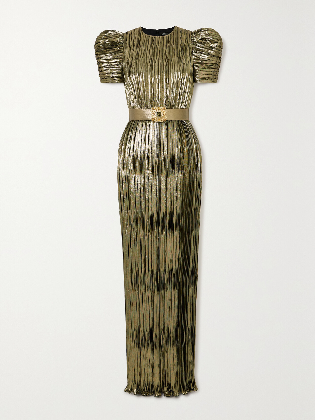 Andrew Gn - Belted Metallic Plissé-lamé Gown - Gold