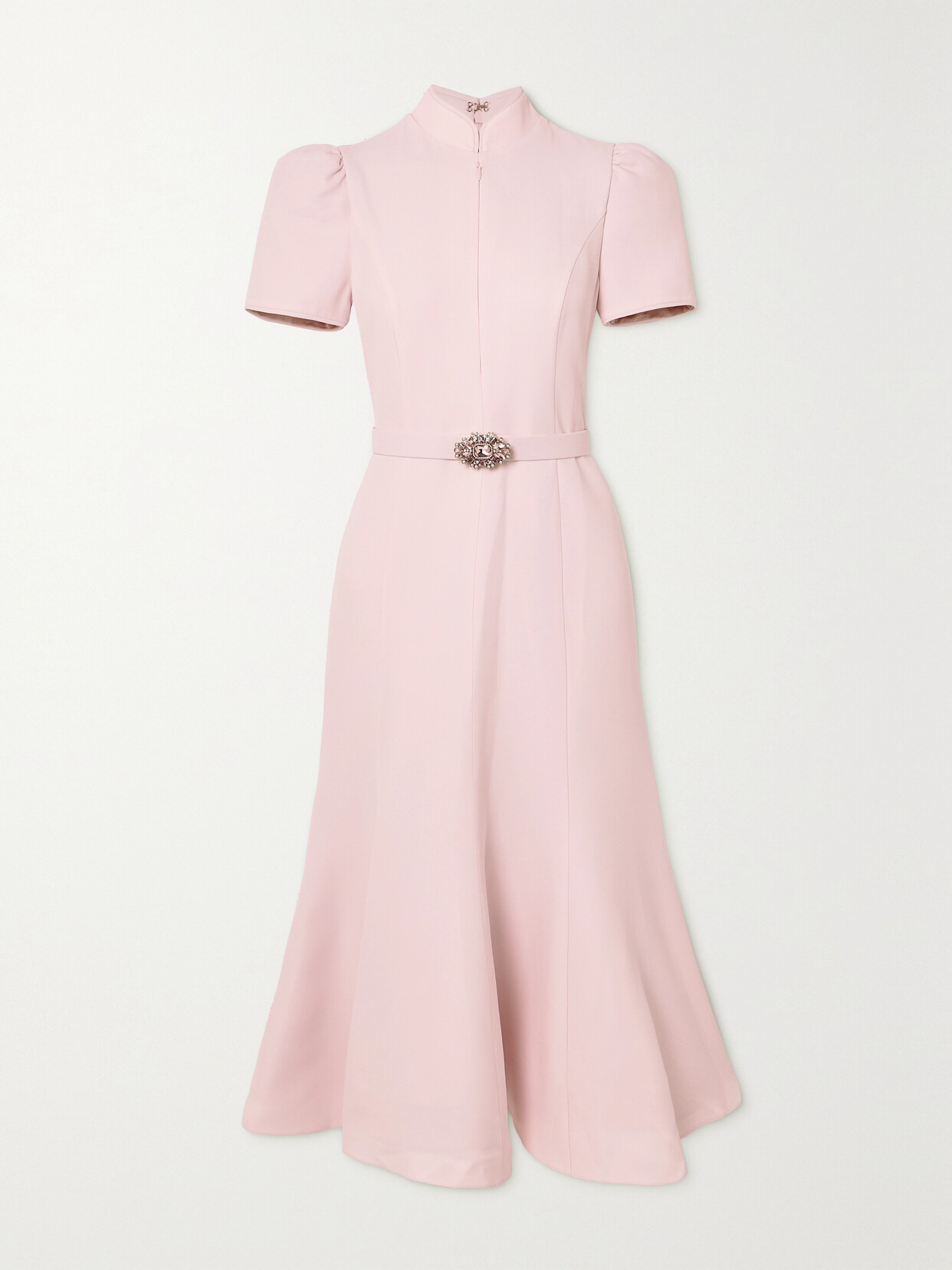 Andrew Gn - Belted Crystal And Faux Pearl-embellished Crepe Midi Dress - Pink