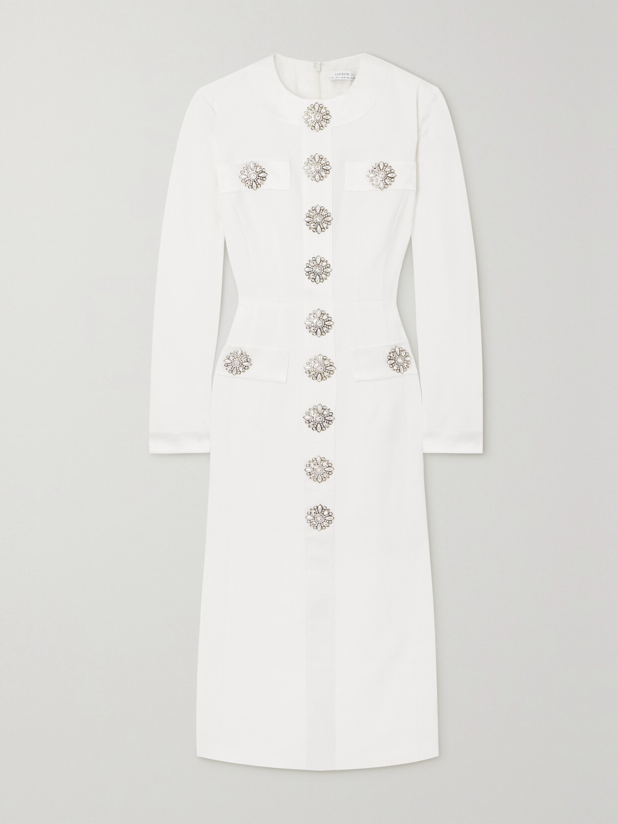 Andrew Gn - Crystal Embellished Satin-trimmed Crepe Midi Dress - Off-white