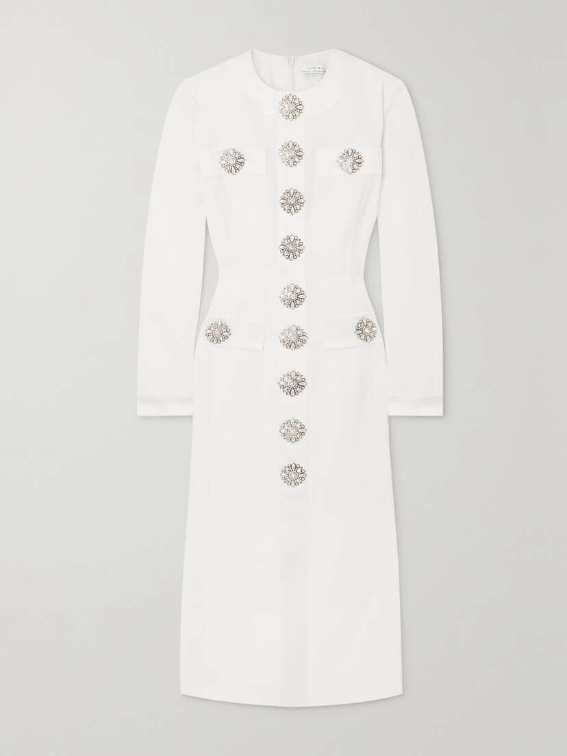 Andrew Gn Crystal Embellished Satin-trimmed Crepe Midi Dress