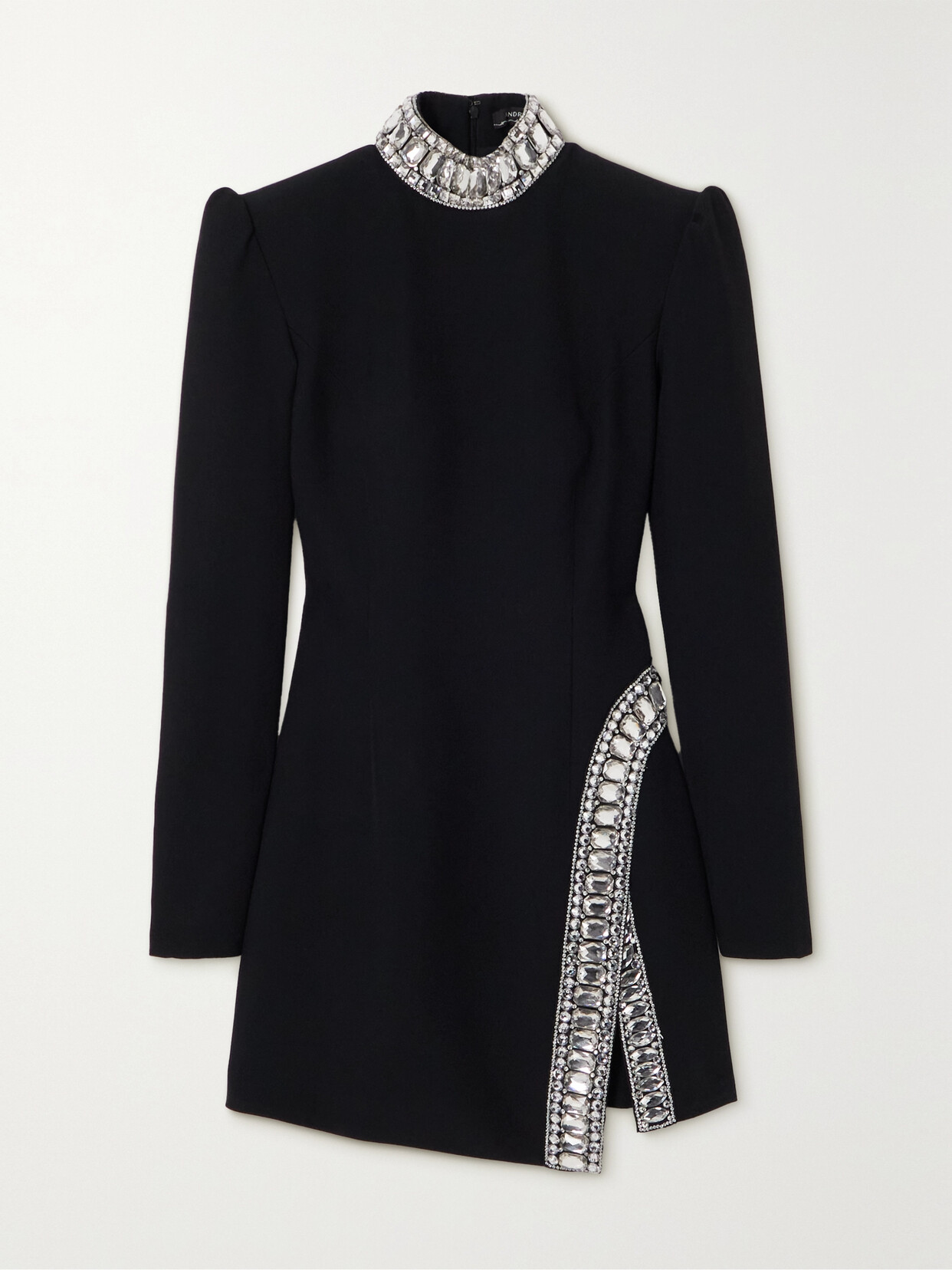 Andrew Gn - Crystal-embellished Crepe Turtleneck Mini Dress - Black