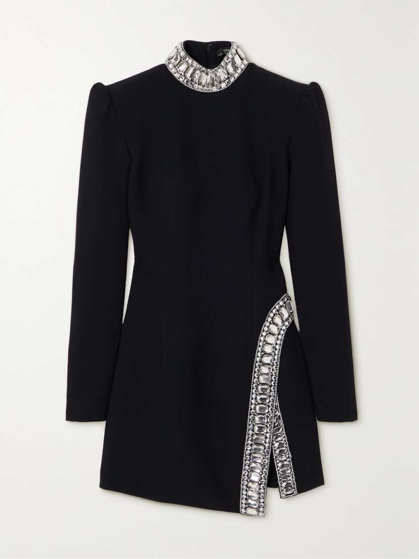 Andrew Gn Crystal-embellished Crepe Turtleneck Mini Dress