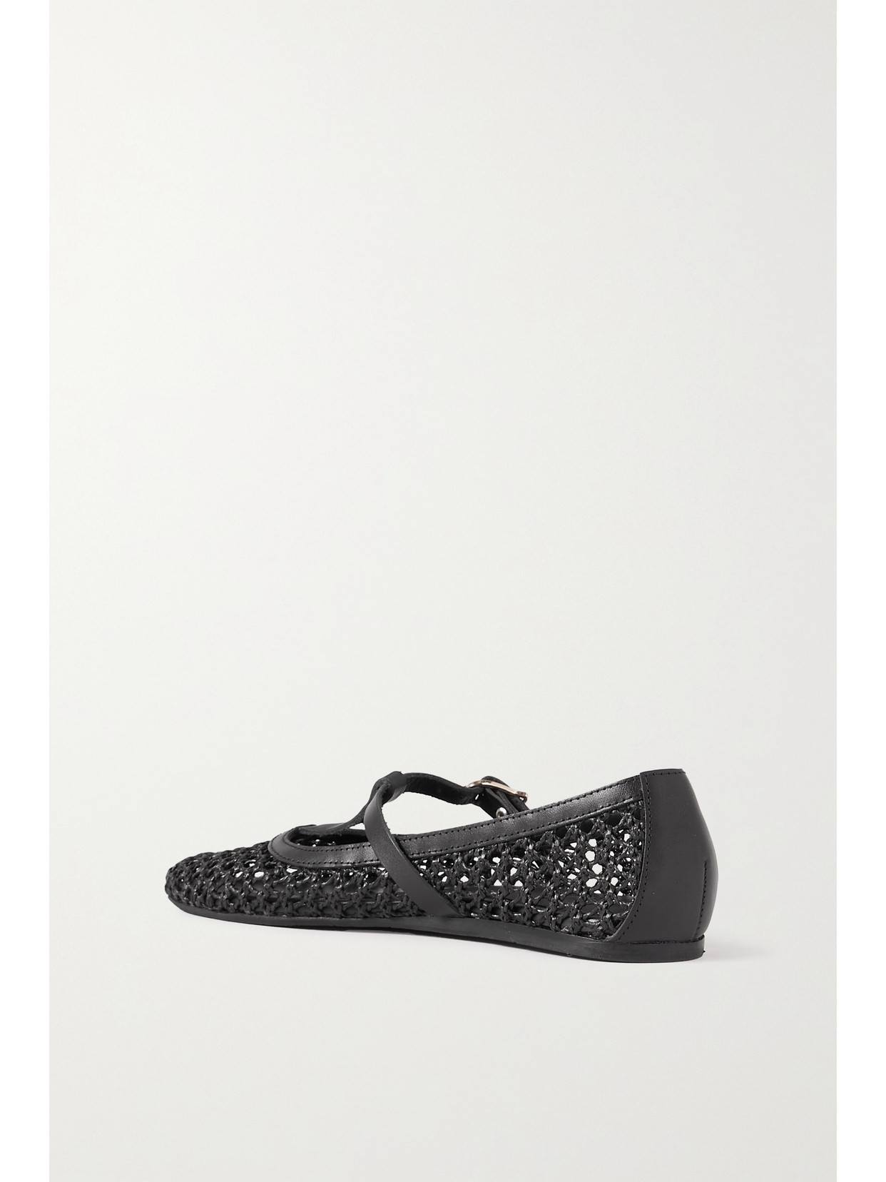 Ancient Greek Sandals Aerati Leather-trimmed Woven Raffia Ballet Flats In Black