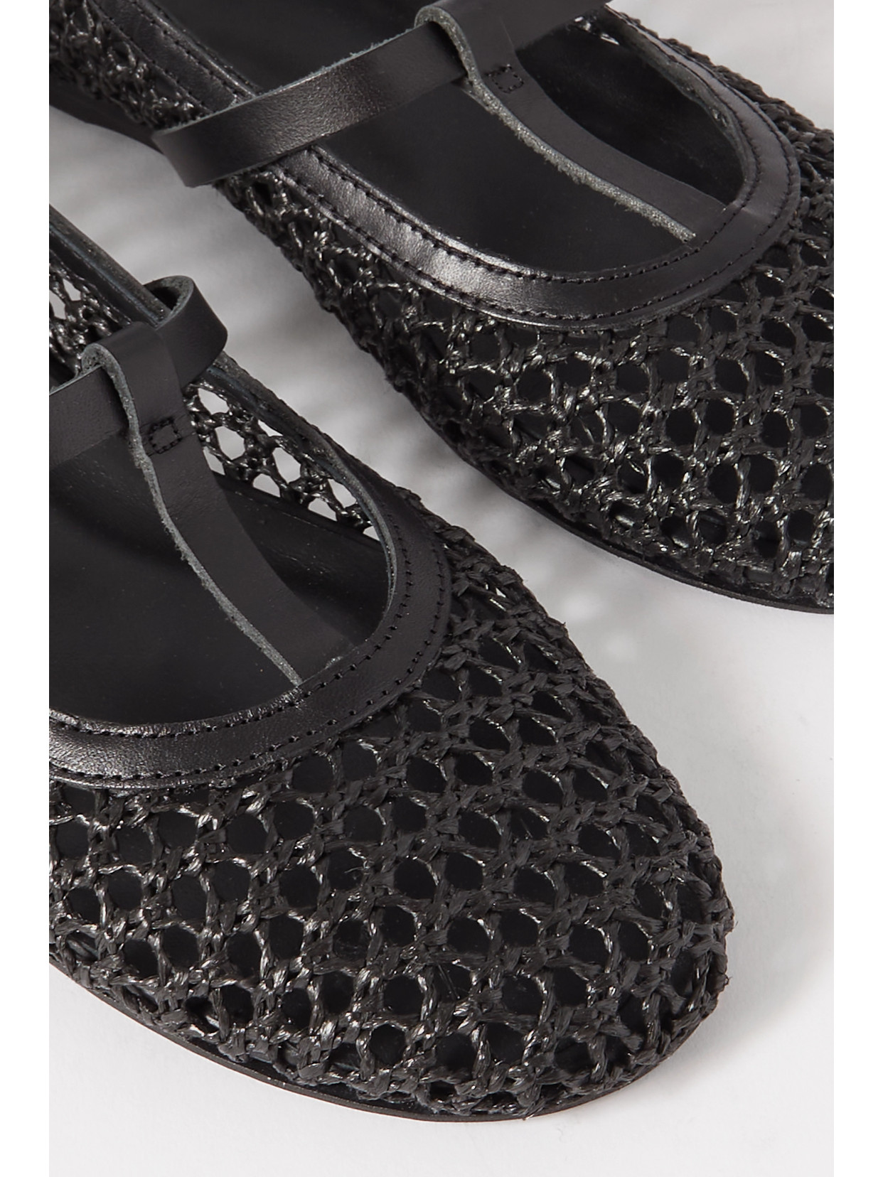 Ancient Greek Sandals Aerati Leather-trimmed Woven Raffia Ballet Flats In Black