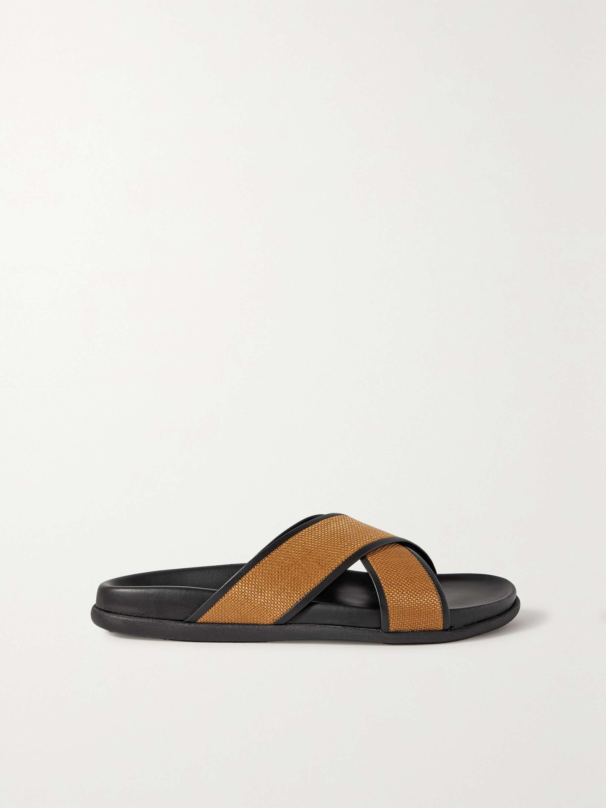 ANCIENT GREEK SANDALS Thais leather-trimmed raffia slides | NET-A-PORTER