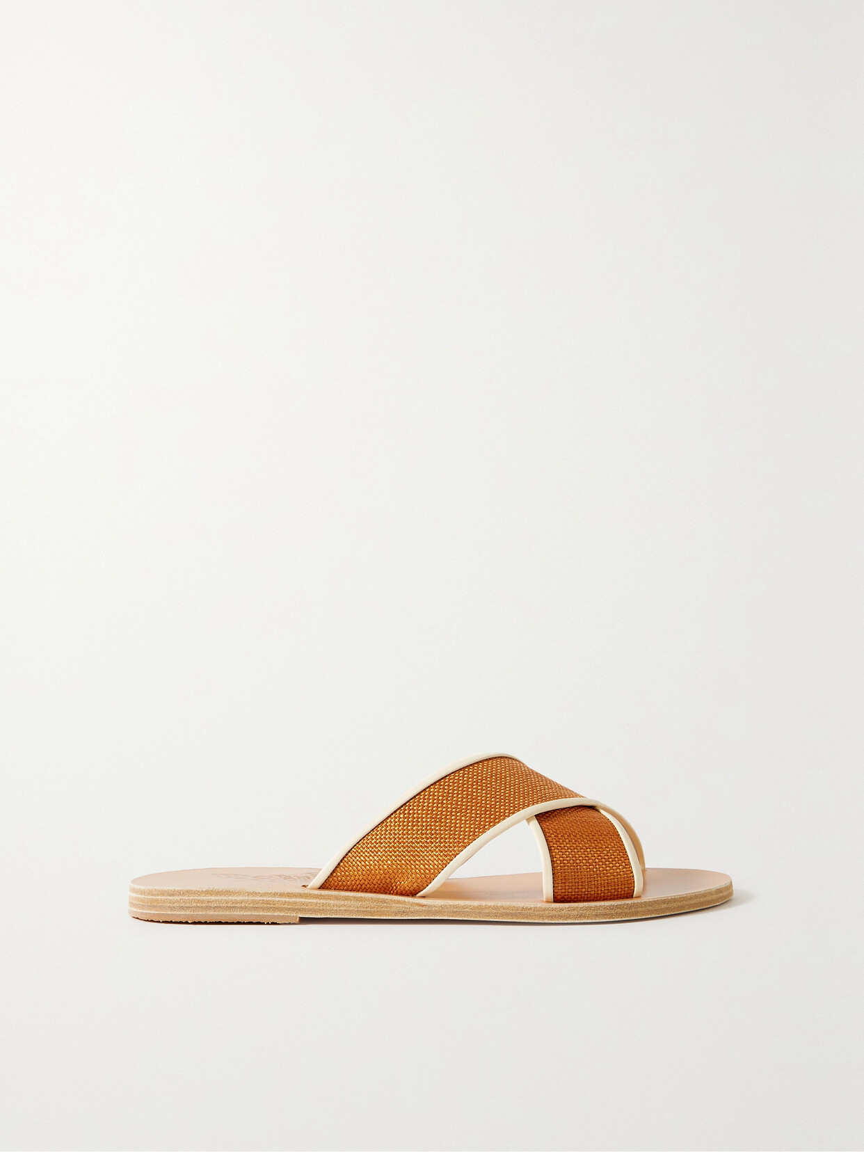 Ancient Greek Sandals - Thais Leather-trimmed Raffia Slides - Brown