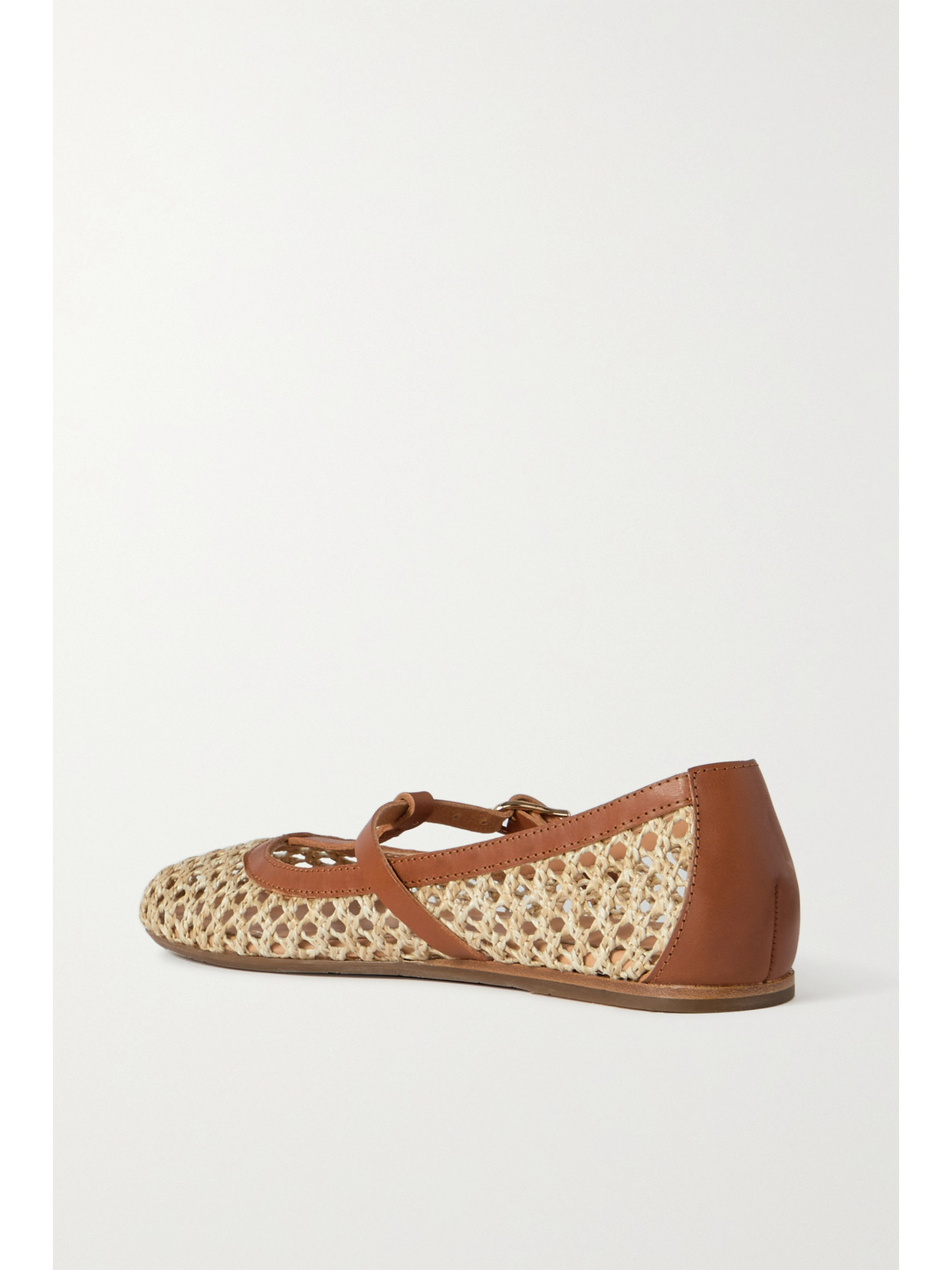 Aerati Leather-Trimmed Woven Raffia Ballet Flats