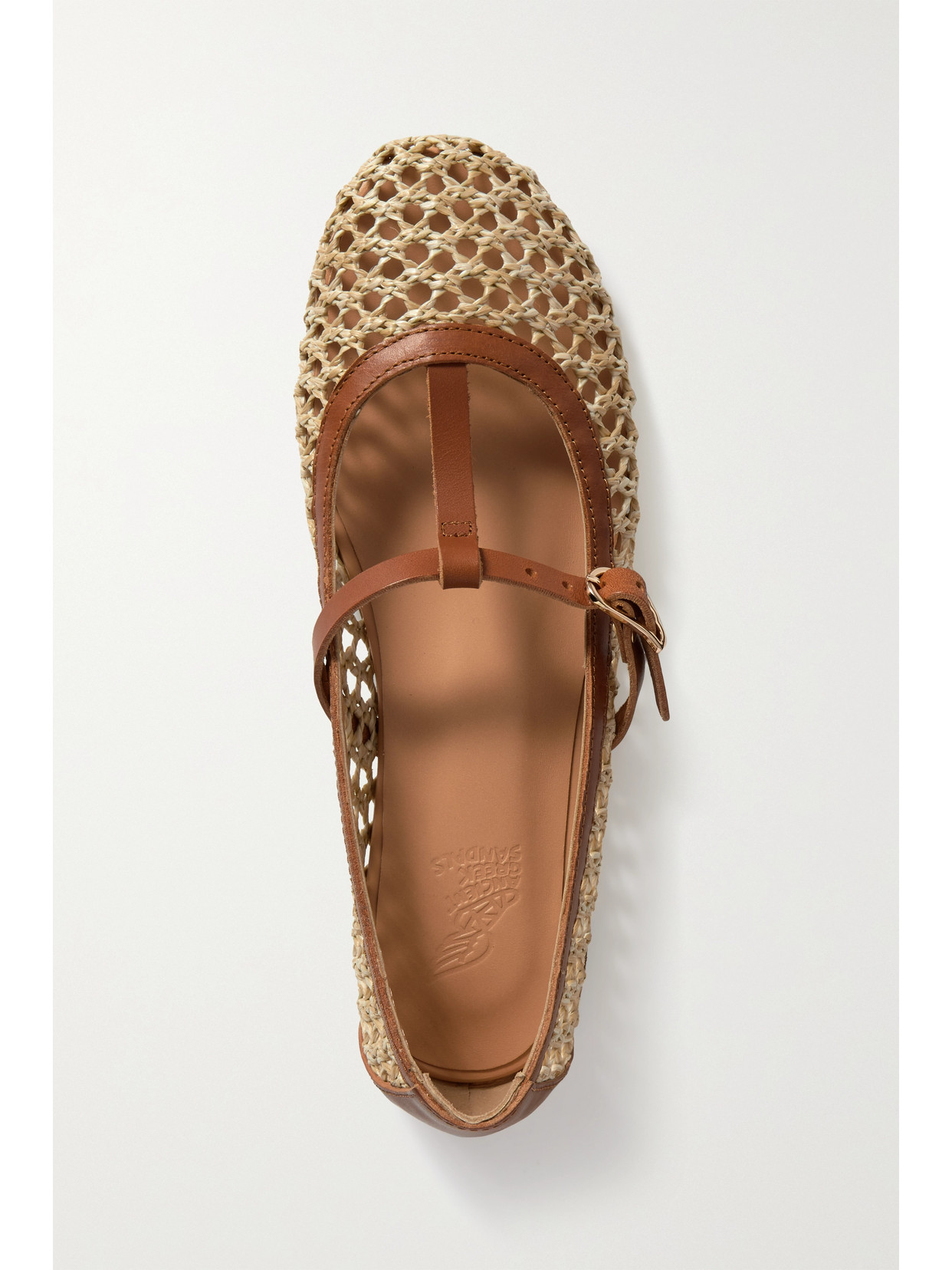 Aerati Leather-Trimmed Woven Raffia Ballet Flats