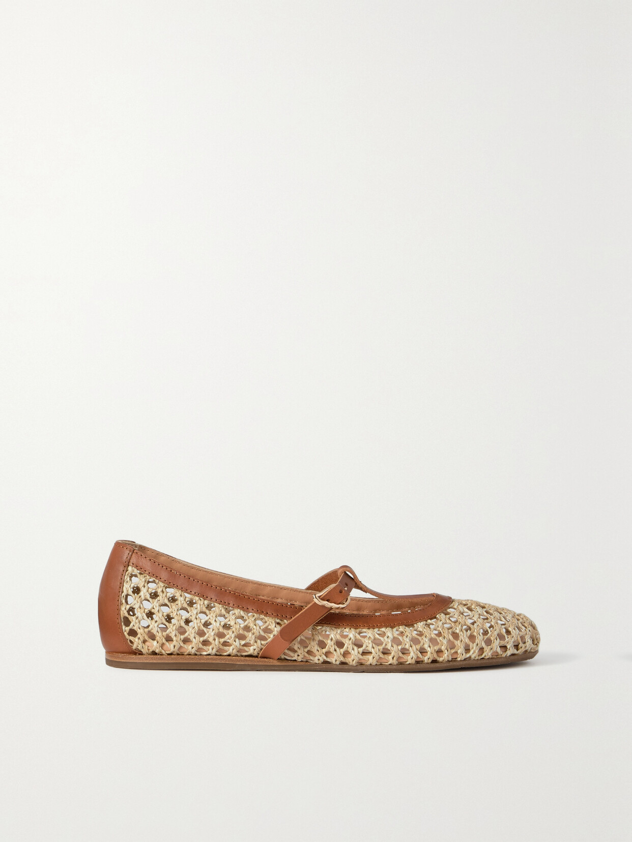 Ancient Greek Sandals - Aerati Leather-trimmed Woven Raffia Ballet Flats - Neutrals