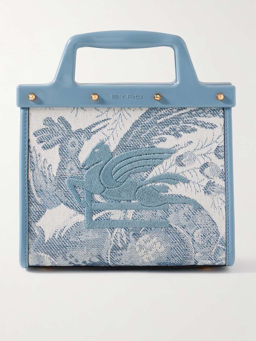 Etro Love Trotter Small Leather-trimmed Embroidered Jacquard-denim Tote