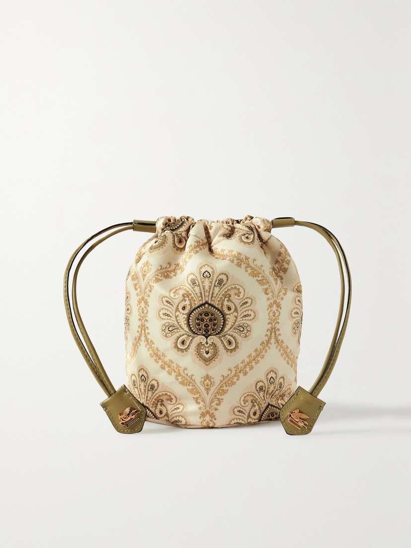 Etro Mini Leather-trimmed Printed Duchesse-satin Pouch