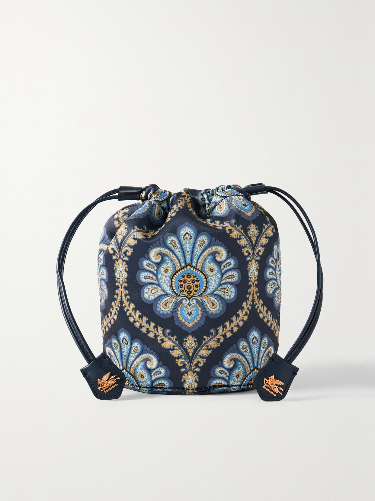 Etro - Mini Leather-trimmed Printed Duchesse-satin Pouch - Blue