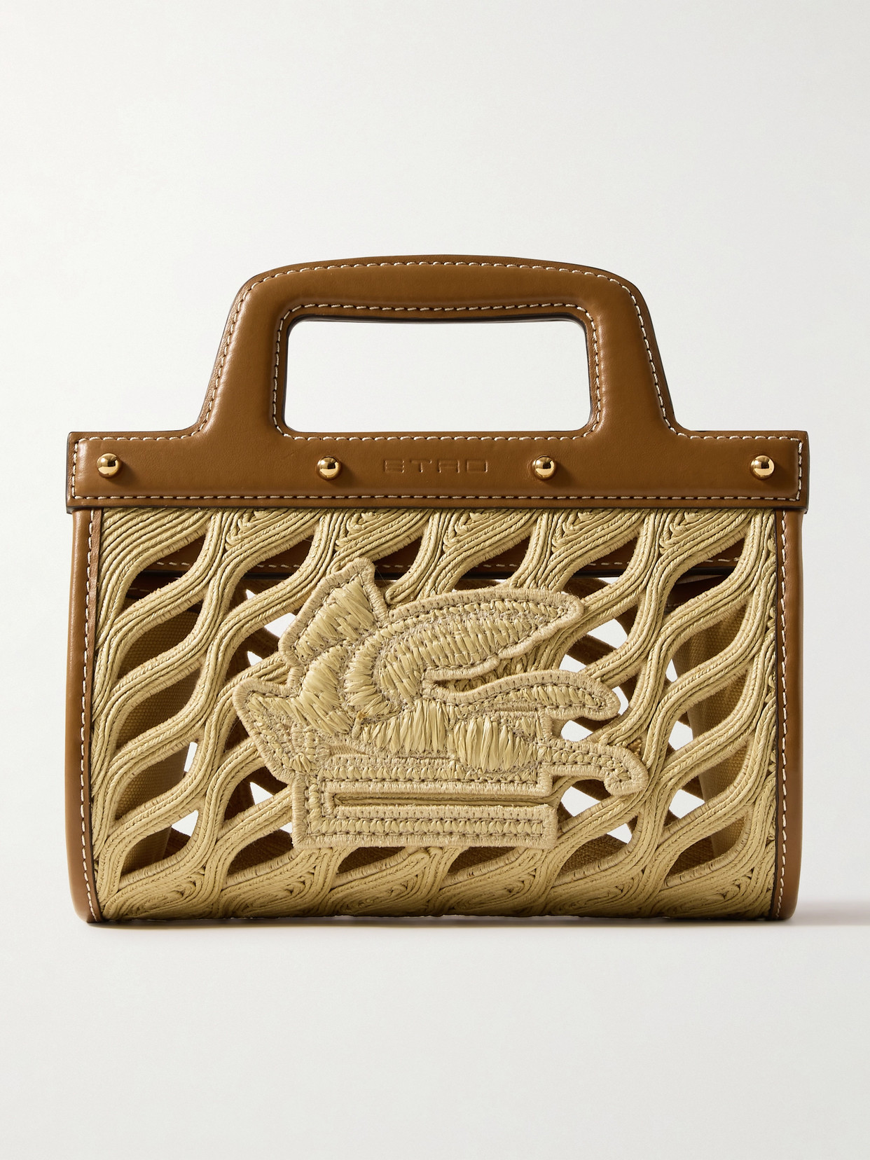 Etro Tombolino Small Leather-trimmed Raffia Tote In Neutrals