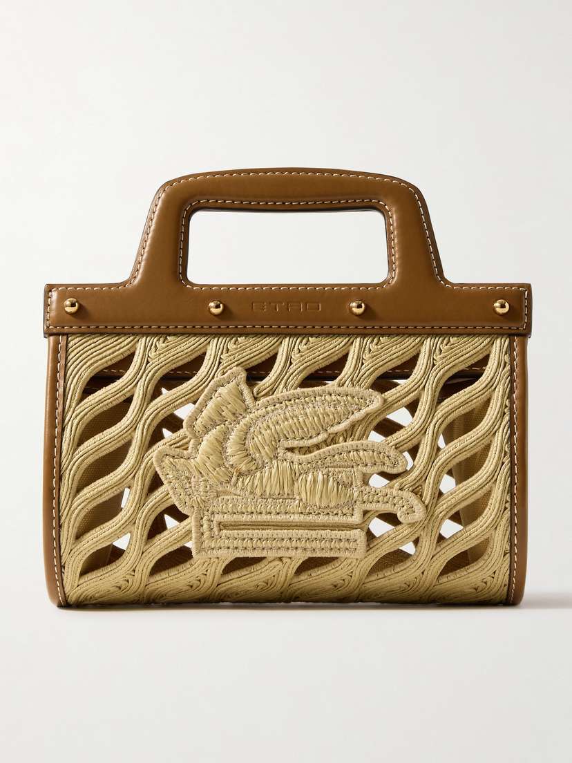 Etro Tombolino Small Leather-trimmed Raffia Tote