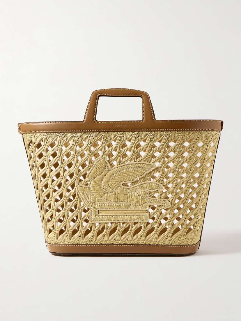 Etro Coffa Large Leather-trimmed Appliquéd Raffia Tote