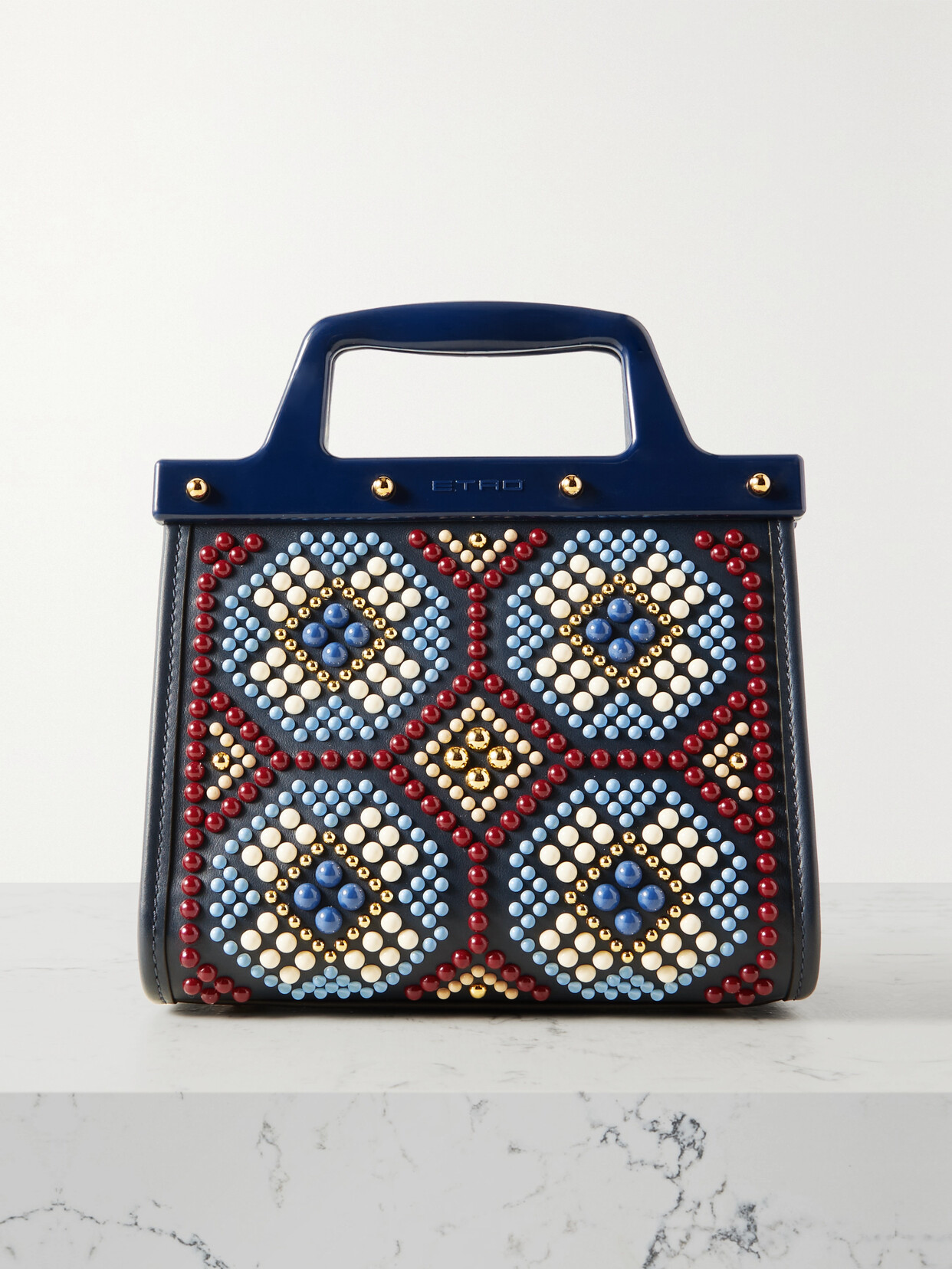 Etro Love Trotter Mini Studded Leather Tote In Blue