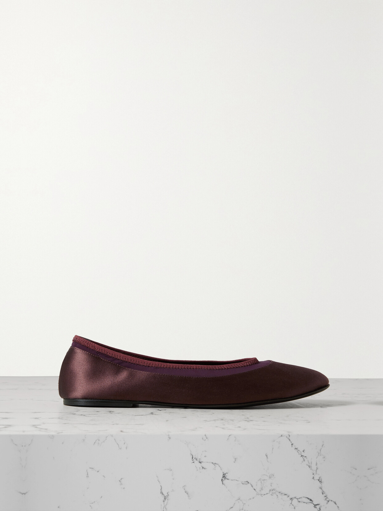 LOULOU STUDIO - + Net Sustain Frano Stretch Jersey-trimmed Satin Ballet Flats - Burgundy