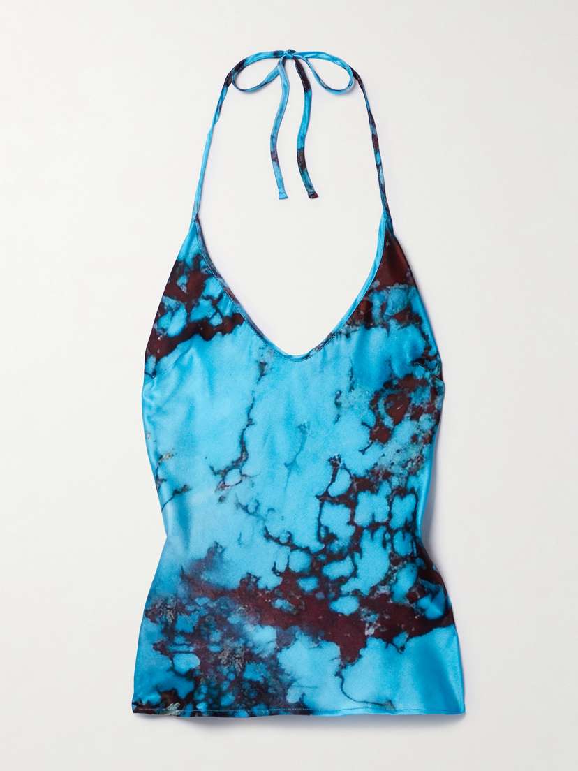 Louisa Ballou Nothing Tie-dyed Silk-blend Satin Halterneck Top